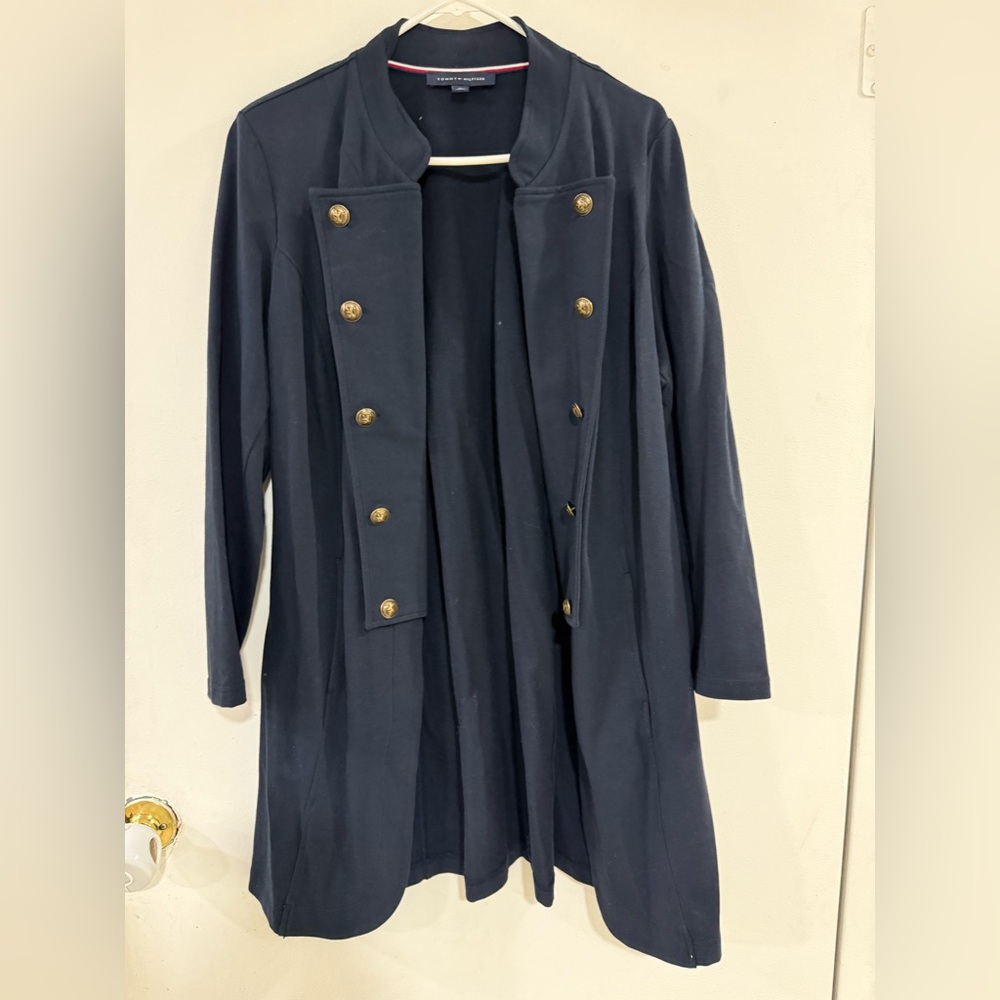 Tommy Hilfiger Navy Trench Coat with Gold Buttons